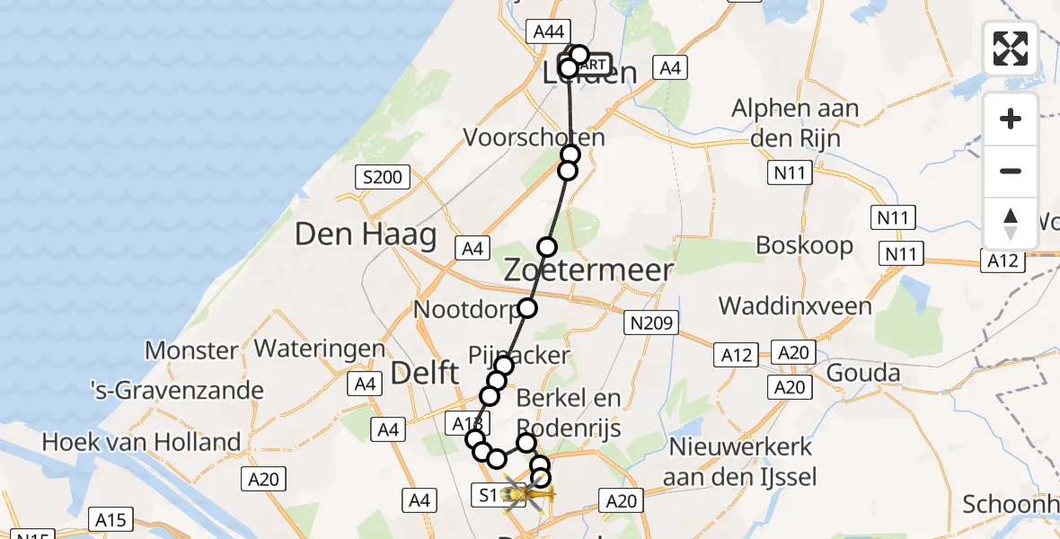 Vluchtroute Traumahelikopter Leiden - Rotterdam The Hague Airport, 06 juni 2026, 16:00