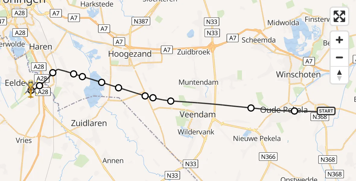 Vluchtroute Traumahelikopter Blijham - Groningen Airport Eelde, 06 juni 2026, 16:17