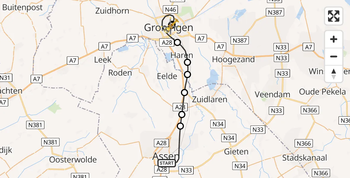 Vluchtroute Traumahelikopter Assen - Universitair Medisch Centrum Groningen, 06 juni 2026, 17:15
