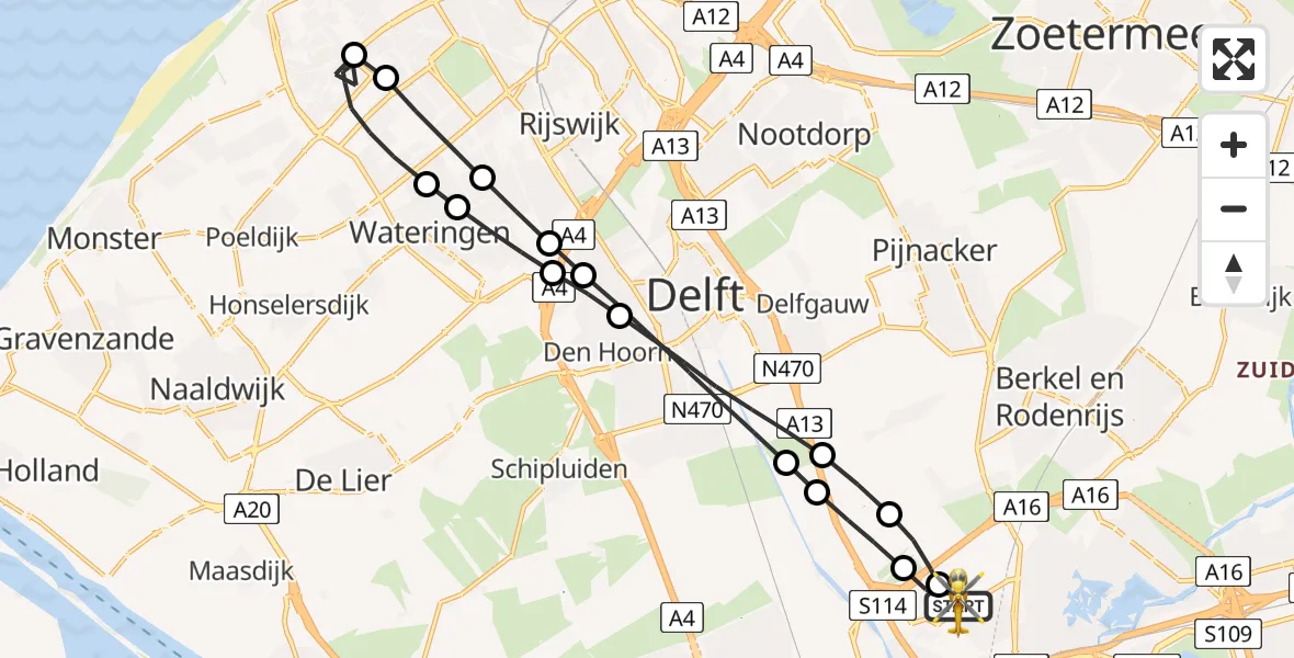 Vluchtroute Traumahelikopter Rotterdam The Hague Airport - Rotterdam The Hague Airport, 06 juni 2026, 17:59