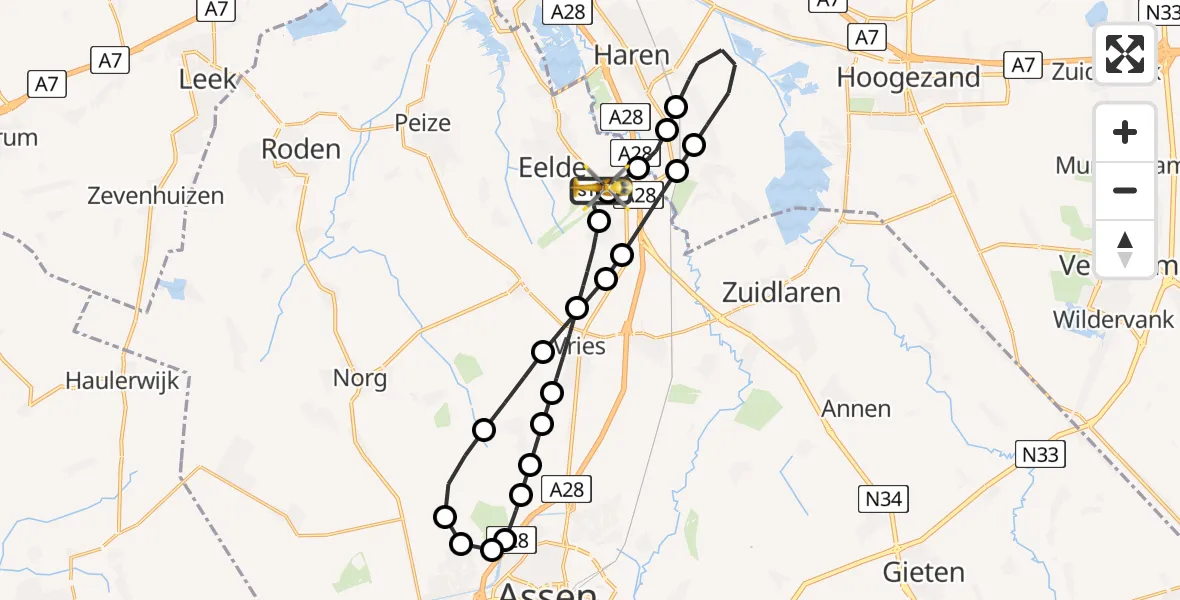 Vluchtroute Traumahelikopter Groningen Airport Eelde - Groningen Airport Eelde, 06 juni 2026, 19:23