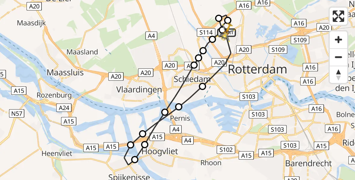 Vluchtroute Traumahelikopter Rotterdam The Hague Airport - Rotterdam The Hague Airport, 06 juni 2026, 20:07