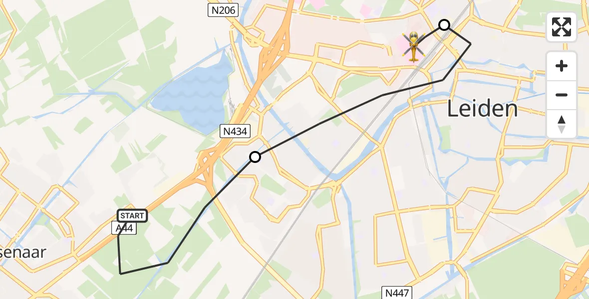 Vluchtroute Traumahelikopter Wassenaar - Leiden University Medical Center Heliport, 06 juni 2026, 22:35