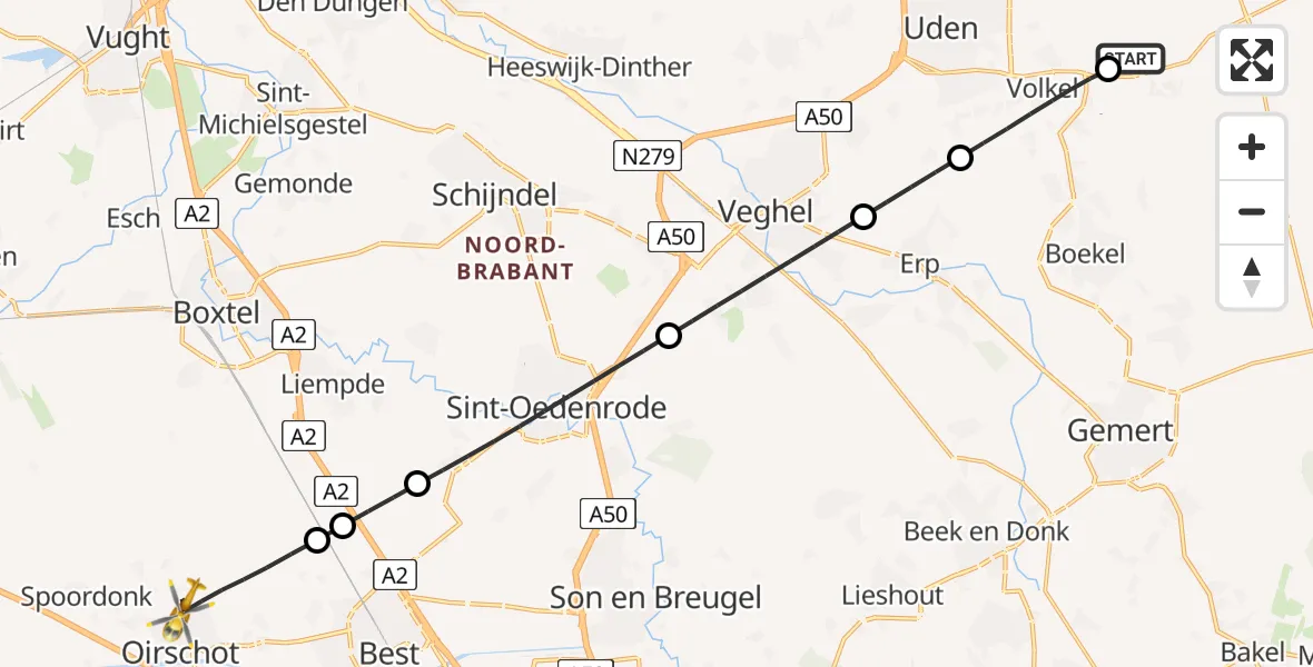 Vluchtroute Traumahelikopter Vliegbasis Volkel - Oirschot, 07 juni 2026, 03:57