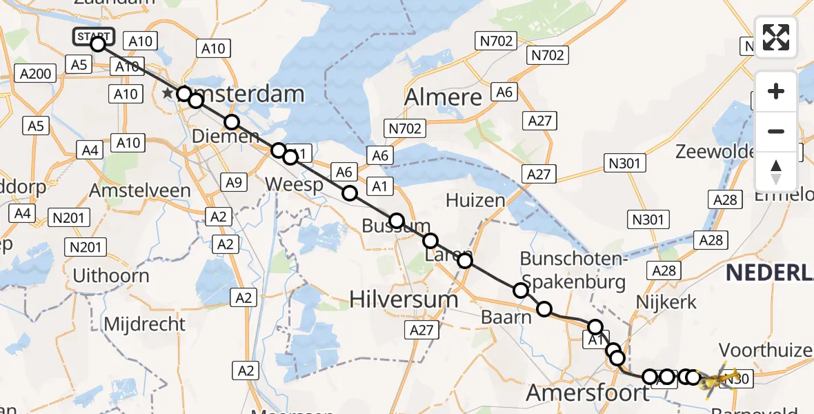 Vluchtroute Traumahelikopter Amsterdam Heliport - Terschuur, 07 juni 2026, 04:43