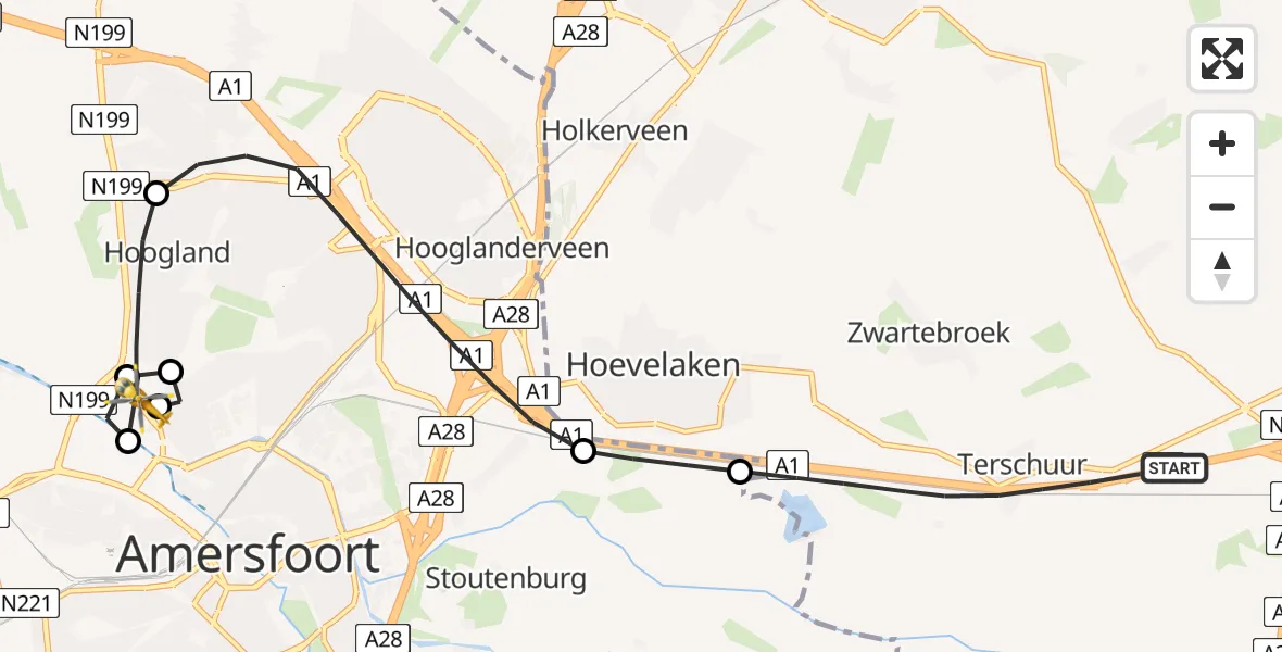 Vluchtroute Traumahelikopter Terschuur - Hoogland, 07 juni 2026, 05:10