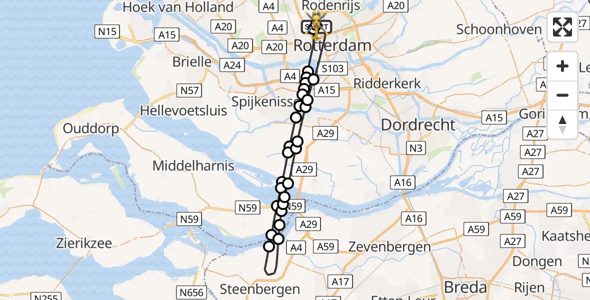 Vluchtroute Traumahelikopter Rotterdam The Hague Airport - Rotterdam The Hague Airport, 07 juni 2026, 05:50