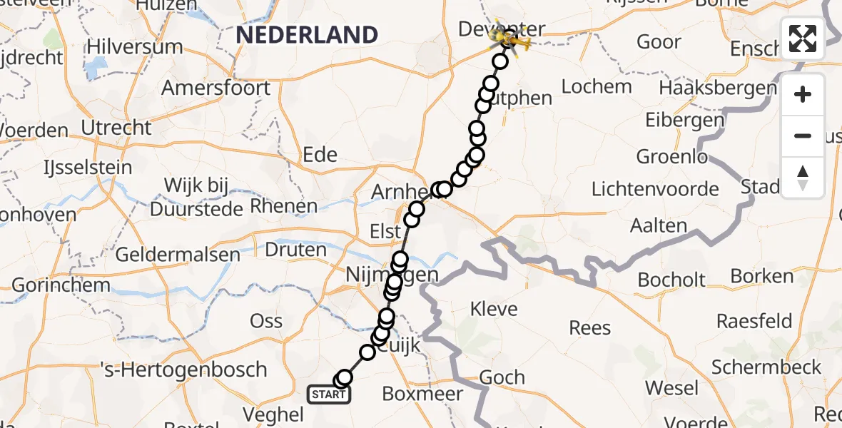 Vluchtroute Traumahelikopter Vliegbasis Volkel - Deventer, 07 juni 2026, 07:08