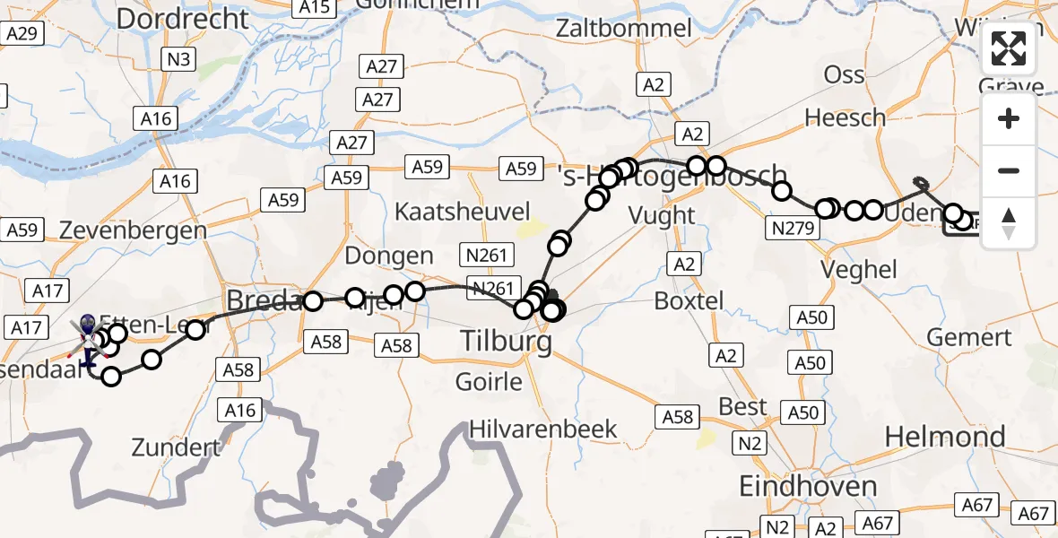 Vluchtroute Politiehelikopter Vliegbasis Volkel - Breda International Airport, 07 juni 2026, 07:39