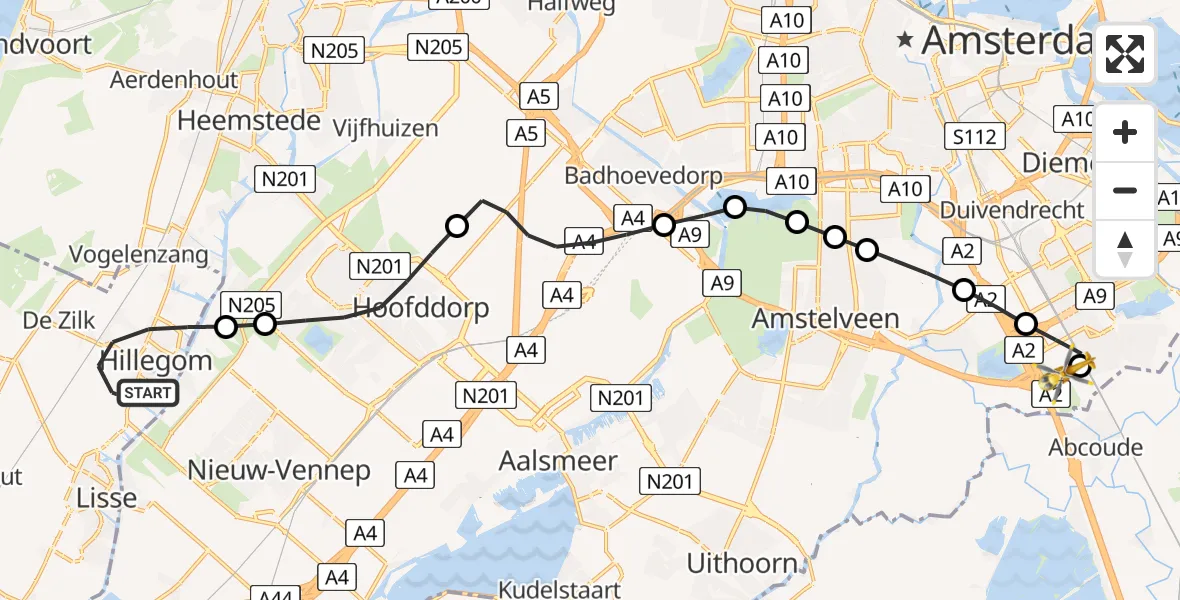 Vluchtroute Traumahelikopter Hillegom - Amsterdam UMC Helipad, 07 juni 2026, 08:34