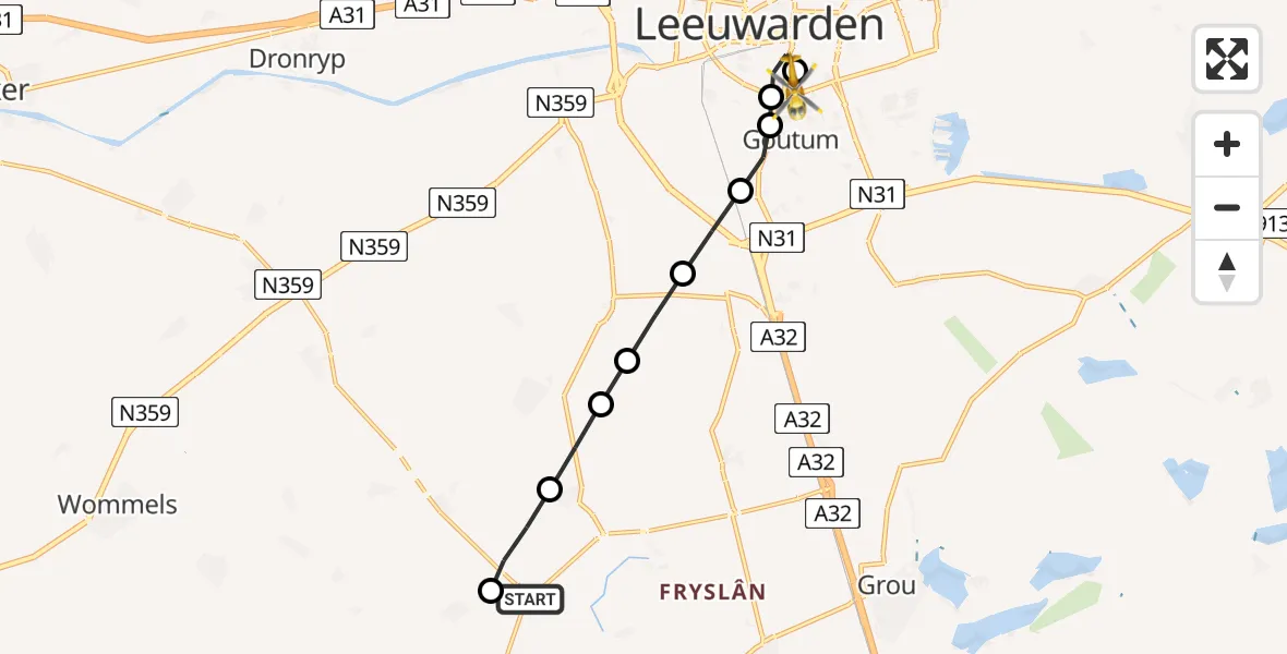 Vluchtroute Traumahelikopter Dearsum - Leeuwarden Medical Center Heliport, 07 juni 2026, 09:18
