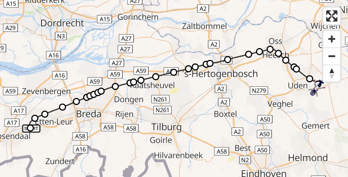 Vluchtroute Politiehelikopter Breda International Airport - Vliegbasis Volkel, 07 juni 2026, 09:23