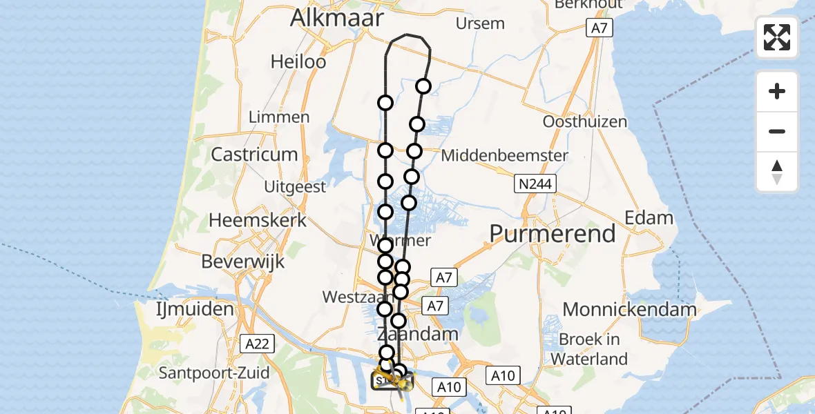 Vluchtroute Traumahelikopter Amsterdam Heliport - Amsterdam Heliport, 07 juni 2026, 09:53