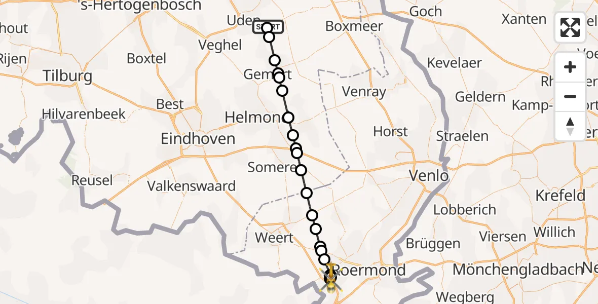 Vluchtroute Traumahelikopter Vliegbasis Volkel - Heel, 07 juni 2026, 09:57