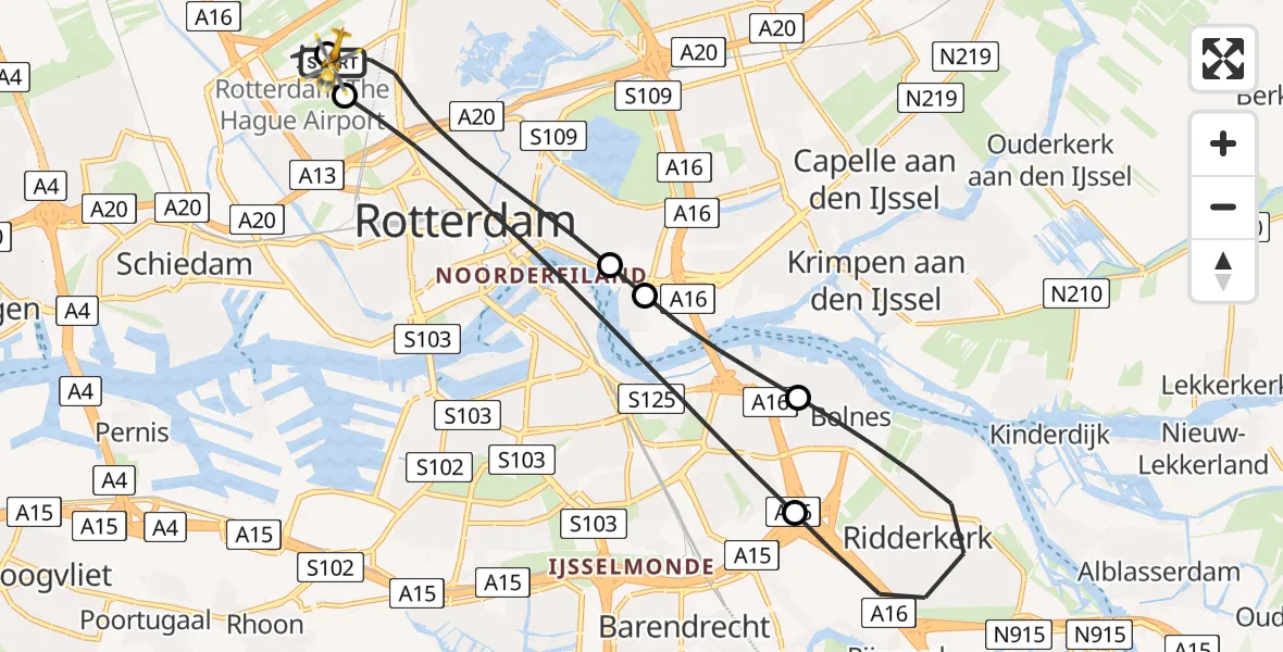 Vluchtroute Traumahelikopter Rotterdam The Hague Airport - Rotterdam The Hague Airport, 07 juni 2026, 10:56