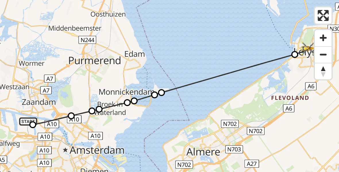 Vluchtroute Traumahelikopter Amsterdam Heliport - Lelystad, 07 juni 2026, 11:04
