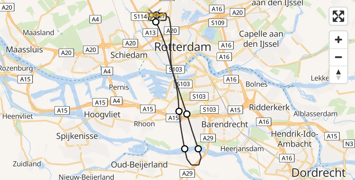 Vluchtroute Traumahelikopter Rotterdam The Hague Airport - Rotterdam The Hague Airport, 07 juni 2026, 11:16
