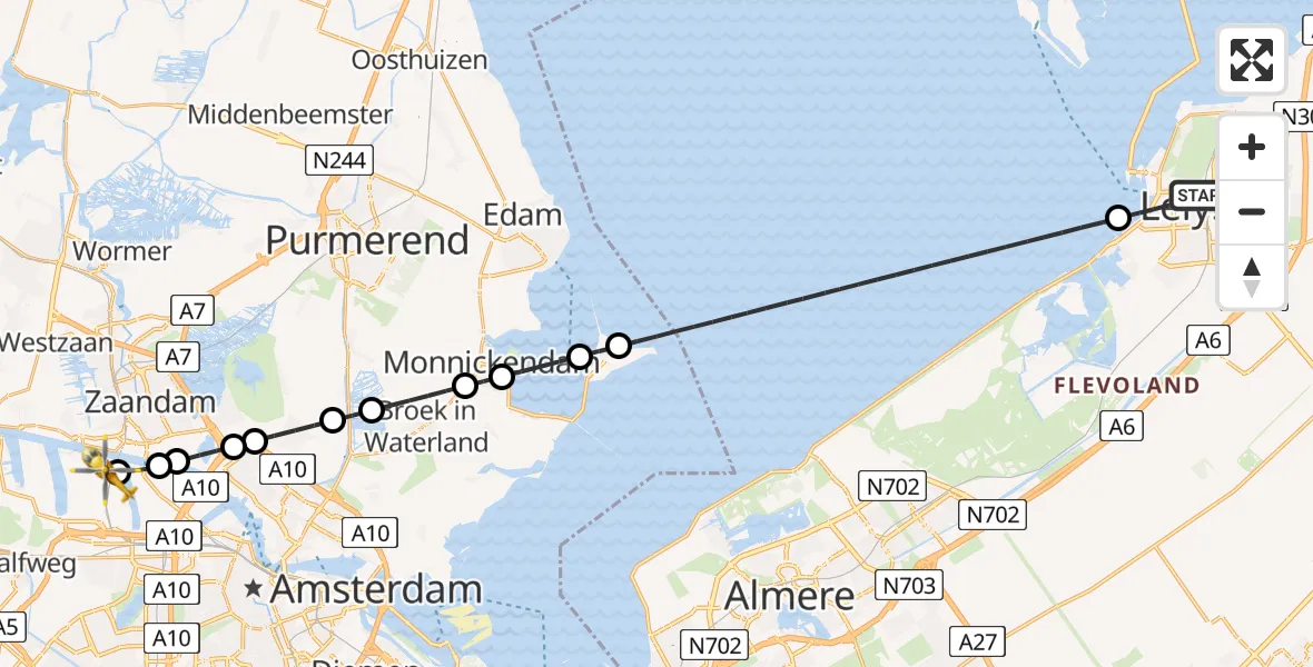 Vluchtroute Traumahelikopter Lelystad - Amsterdam Heliport, 07 juni 2026, 11:33
