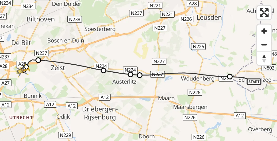 Vluchtroute Traumahelikopter Scherpenzeel - Universitair Medisch Centrum Utrecht, 07 juni 2026, 12:02