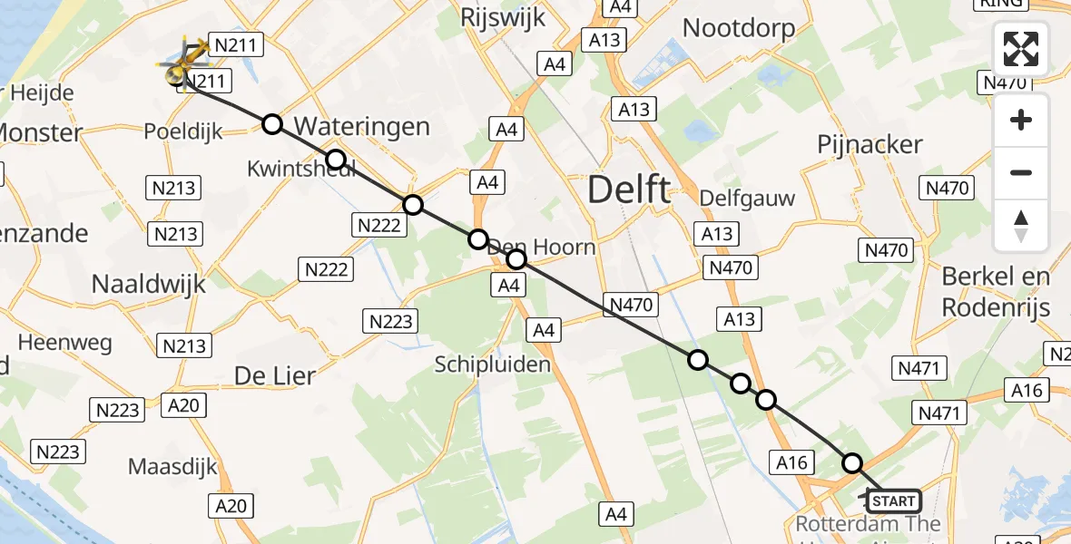 Vluchtroute Traumahelikopter Rotterdam The Hague Airport - 's-Gravenhage, 07 juni 2026, 12:31