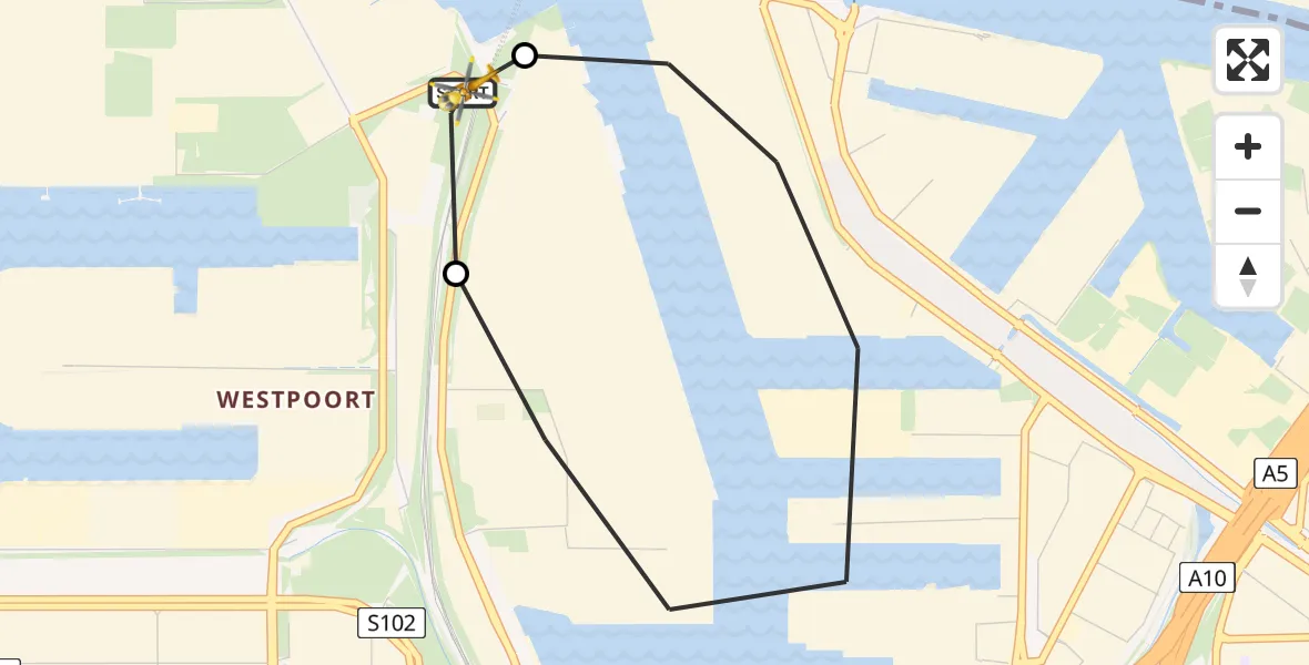 Vluchtroute Traumahelikopter Amsterdam Heliport - Amsterdam Heliport, 07 juni 2026, 12:34