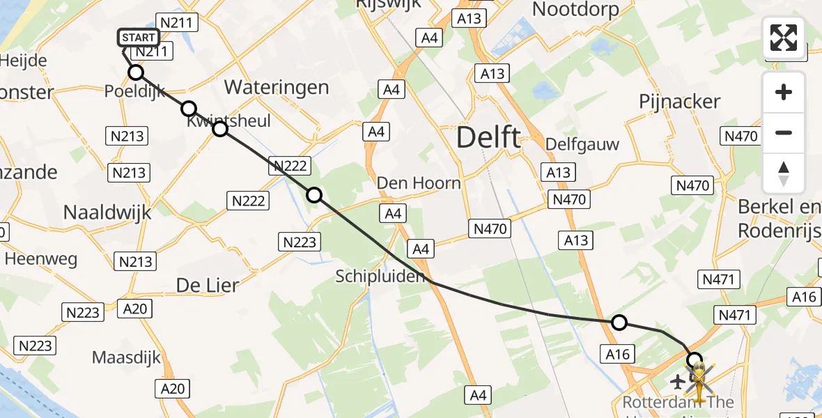 Vluchtroute Traumahelikopter 's-Gravenhage - Rotterdam The Hague Airport, 07 juni 2026, 12:58