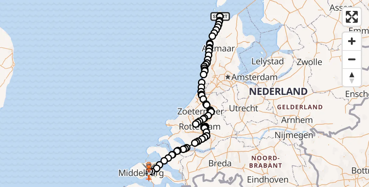 Vluchtroute Kustwachthelikopter Militair vliegveld De Kooy / Den Helder Airport - Vliegveld Midden-Zeeland, 07 juni 2026, 13:14