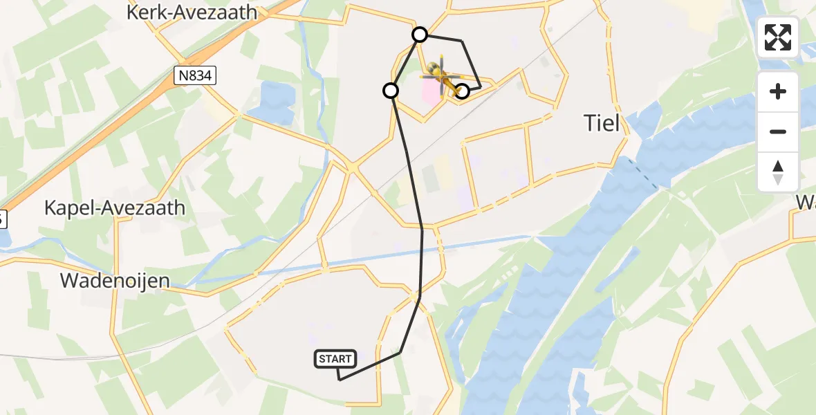 Vluchtroute Traumahelikopter Tiel - Rivierenland Hospital Heliport, 07 juni 2026, 13:20
