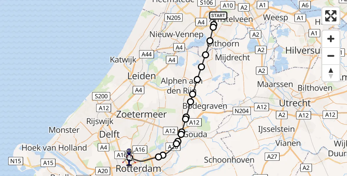 Vluchtroute Politiehelikopter Amsterdam Vliegveld Schiphol - Rotterdam The Hague Airport, 07 juni 2026, 13:35