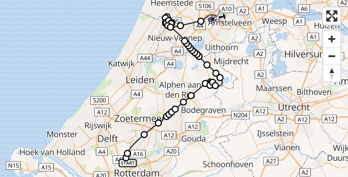 Vluchtroute Politiehelikopter Rotterdam The Hague Airport - Amsterdam Vliegveld Schiphol, 07 juni 2026, 13:59