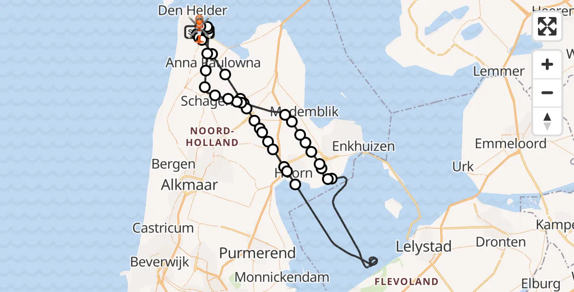 Vluchtroute Kustwachthelikopter Militair vliegveld De Kooy / Den Helder Airport - Militair vliegveld De Kooy / Den Helder Airport, 07 juni 2026, 14:22
