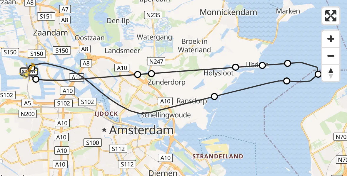 Vluchtroute Traumahelikopter Amsterdam Heliport - Amsterdam Heliport, 07 juni 2026, 16:44