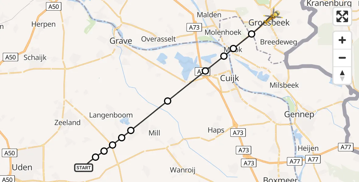 Vluchtroute Traumahelikopter Vliegbasis Volkel - Groesbeek, 07 juni 2026, 18:01
