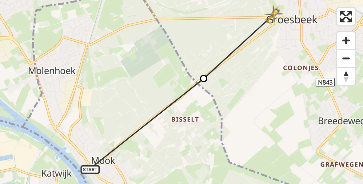 Vluchtroute Traumahelikopter Mook - Groesbeek, 07 juni 2026, 18:09