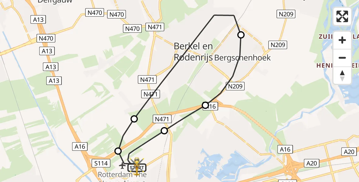 Vluchtroute Traumahelikopter Rotterdam The Hague Airport - Rotterdam The Hague Airport, 07 juni 2026, 21:45