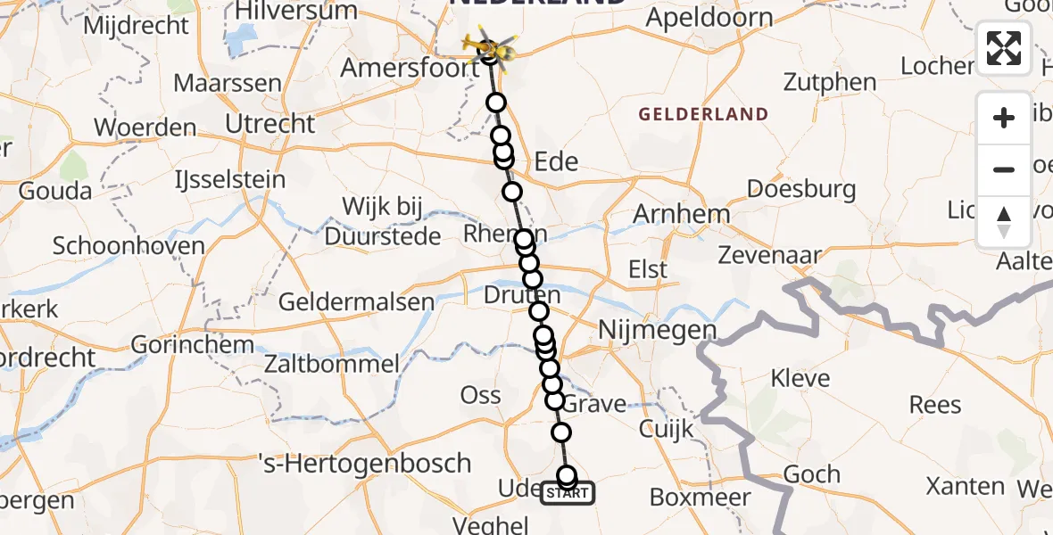 Vluchtroute Traumahelikopter Vliegbasis Volkel - Zwartebroek, 08 juni 2026, 02:47