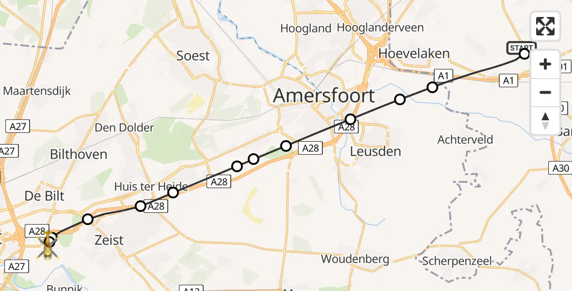 Vluchtroute Traumahelikopter Zwartebroek - Universitair Medisch Centrum Utrecht, 08 juni 2026, 03:19