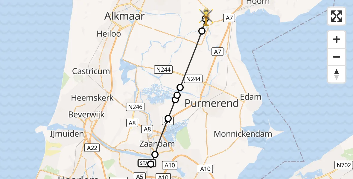 Vluchtroute Traumahelikopter Amsterdam Heliport - De Goorn, 08 juni 2026, 06:03