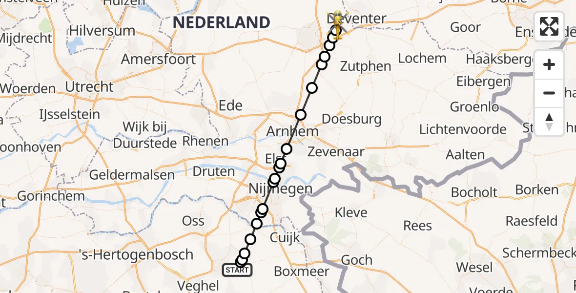 Vluchtroute Traumahelikopter Vliegbasis Volkel - Twello, 08 juni 2026, 06:29