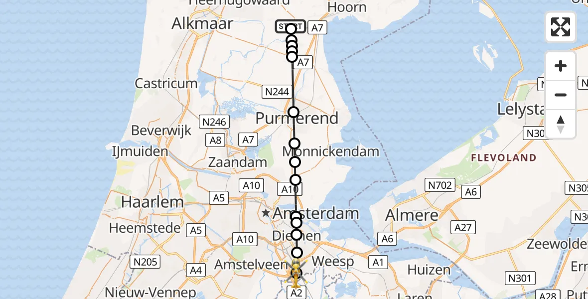 Vluchtroute Traumahelikopter De Goorn - Amsterdam UMC Helipad, 08 juni 2026, 06:52