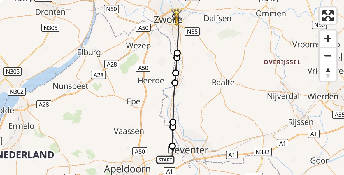 Vluchtroute Traumahelikopter Twello - Isala Hospital Zwolle Heliport, 08 juni 2026, 07:19