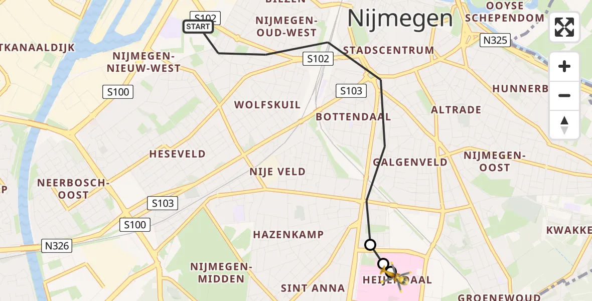 Vluchtroute Traumahelikopter Nijmegen - Radboud University Medical Center Heliport, 08 juni 2026, 08:46