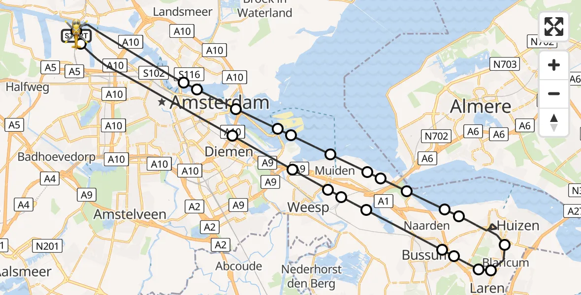 Vluchtroute Traumahelikopter Amsterdam Heliport - Amsterdam Heliport, 08 juni 2026, 09:12