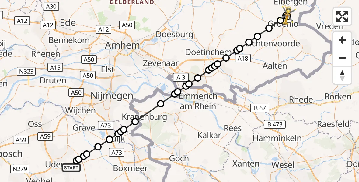 Vluchtroute Traumahelikopter Vliegbasis Volkel - Groenlo, 08 juni 2026, 09:40