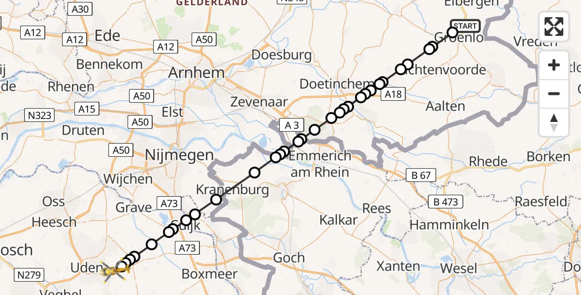Vluchtroute Traumahelikopter Groenlo - Vliegbasis Volkel, 08 juni 2026, 10:19
