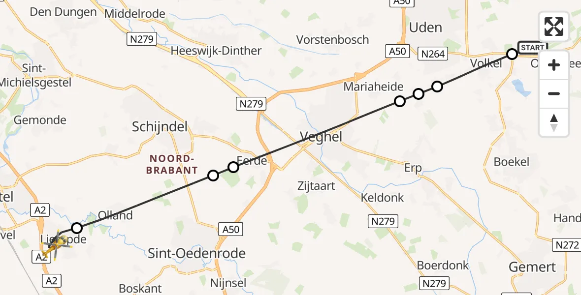 Vluchtroute Traumahelikopter Vliegbasis Volkel - Liempde, 08 juni 2026, 10:54