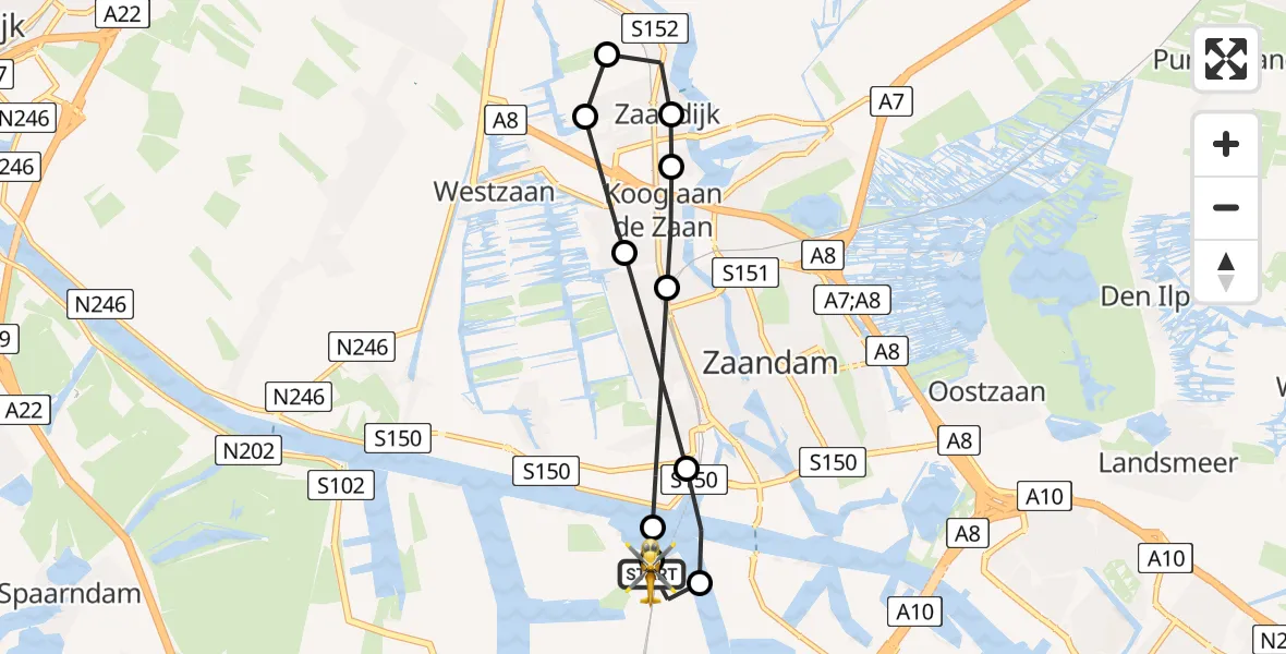 Vluchtroute Traumahelikopter Amsterdam Heliport - Amsterdam Heliport, 08 juni 2026, 11:18