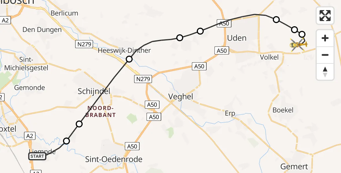 Vluchtroute Traumahelikopter Liempde - Vliegbasis Volkel, 08 juni 2026, 11:27