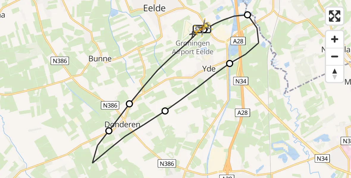 Vluchtroute Traumahelikopter Groningen Airport Eelde - Groningen Airport Eelde, 08 juni 2026, 11:36
