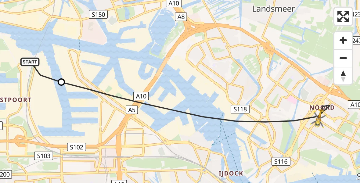 Vluchtroute Traumahelikopter Amsterdam Heliport - Amsterdam, 08 juni 2026, 12:04